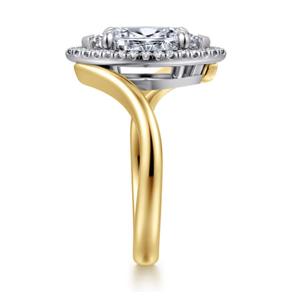 Sylvara - 14K White-Yellow Gold Marquise Shahpe Halo Diamond Engagement Ring