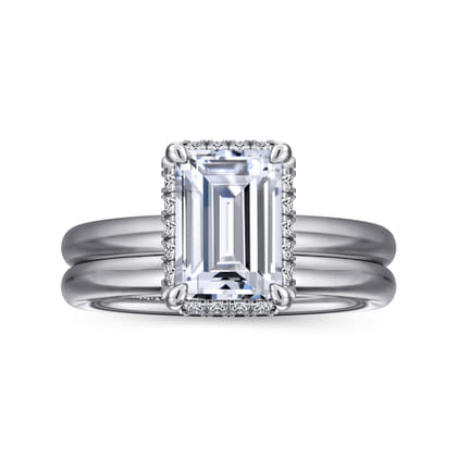 Symphony - 14K White Gold Emerald Cut Hidden Halo Diamond Engagement Ring
