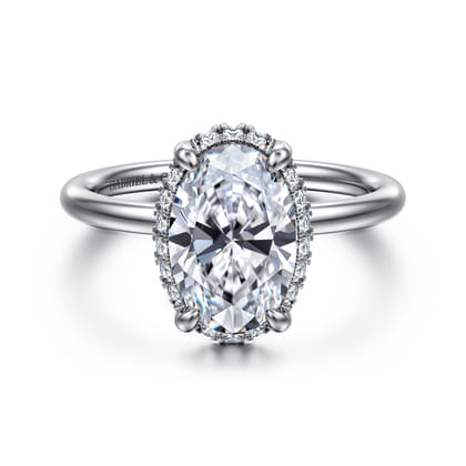 Symphony - 14K White Gold Oval Hidden Halo Diamond Engagement Ring