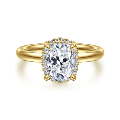 Symphony - 14K Yellow Gold Elongated Cushion Hidden Halo Diamond Engagement Ring