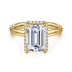 Symphony - 14K Yellow Gold Emerald Cut Hidden Halo Diamond Engagement Ring
