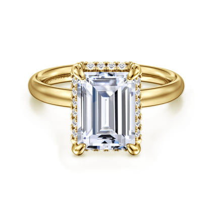 Symphony - 14K Yellow Gold Emerald Cut Hidden Halo Diamond Engagement Ring