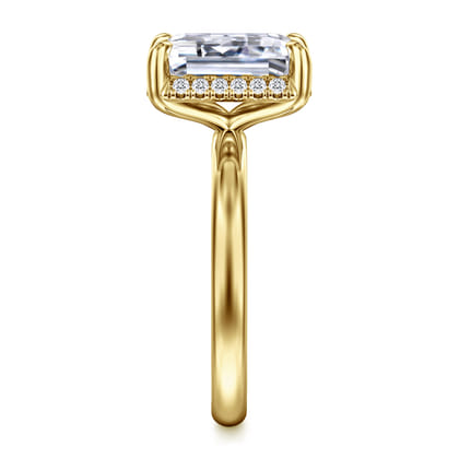 Symphony - 14K Yellow Gold Emerald Cut Hidden Halo Diamond Engagement Ring