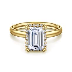 14K Yellow Gold Emerald Cut Hidden Halo Diamond Engagement Ring