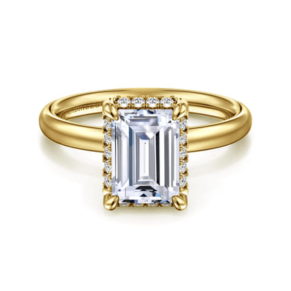 Symphony - 14K Yellow Gold Emerald Cut Hidden Halo Diamond Engagement Ring