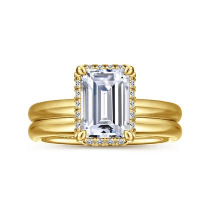 Symphony - 14K Yellow Gold Emerald Cut Hidden Halo Diamond Engagement Ring
