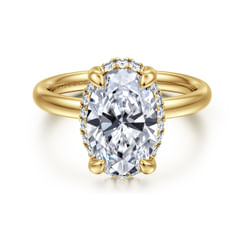 14K Yellow Gold Oval Hidden Halo Diamond Engagement Ring