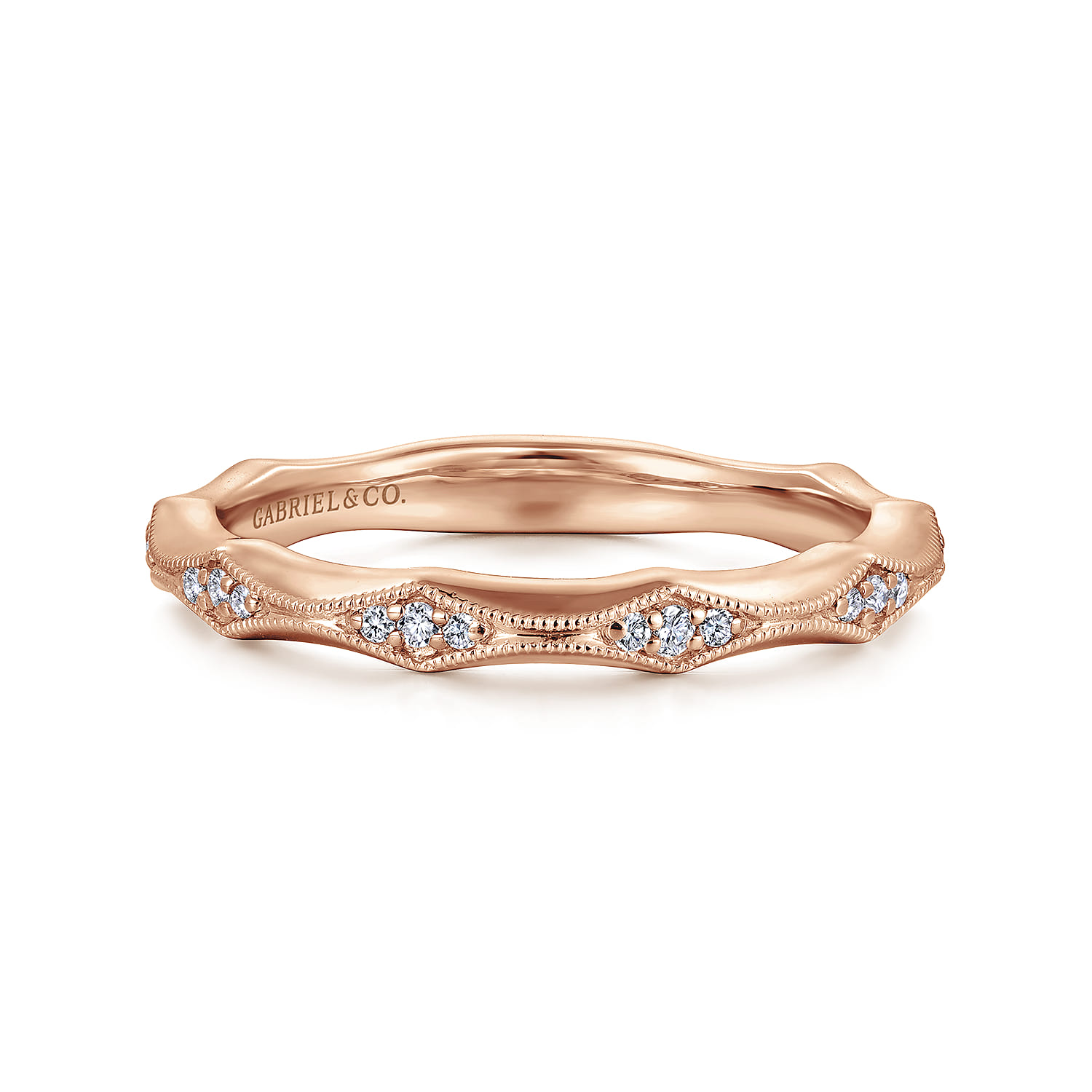 Straight Wedding Ring in 14k Rose Gold with Round Natural Diamond at Gabriel & Co. - Shot 1