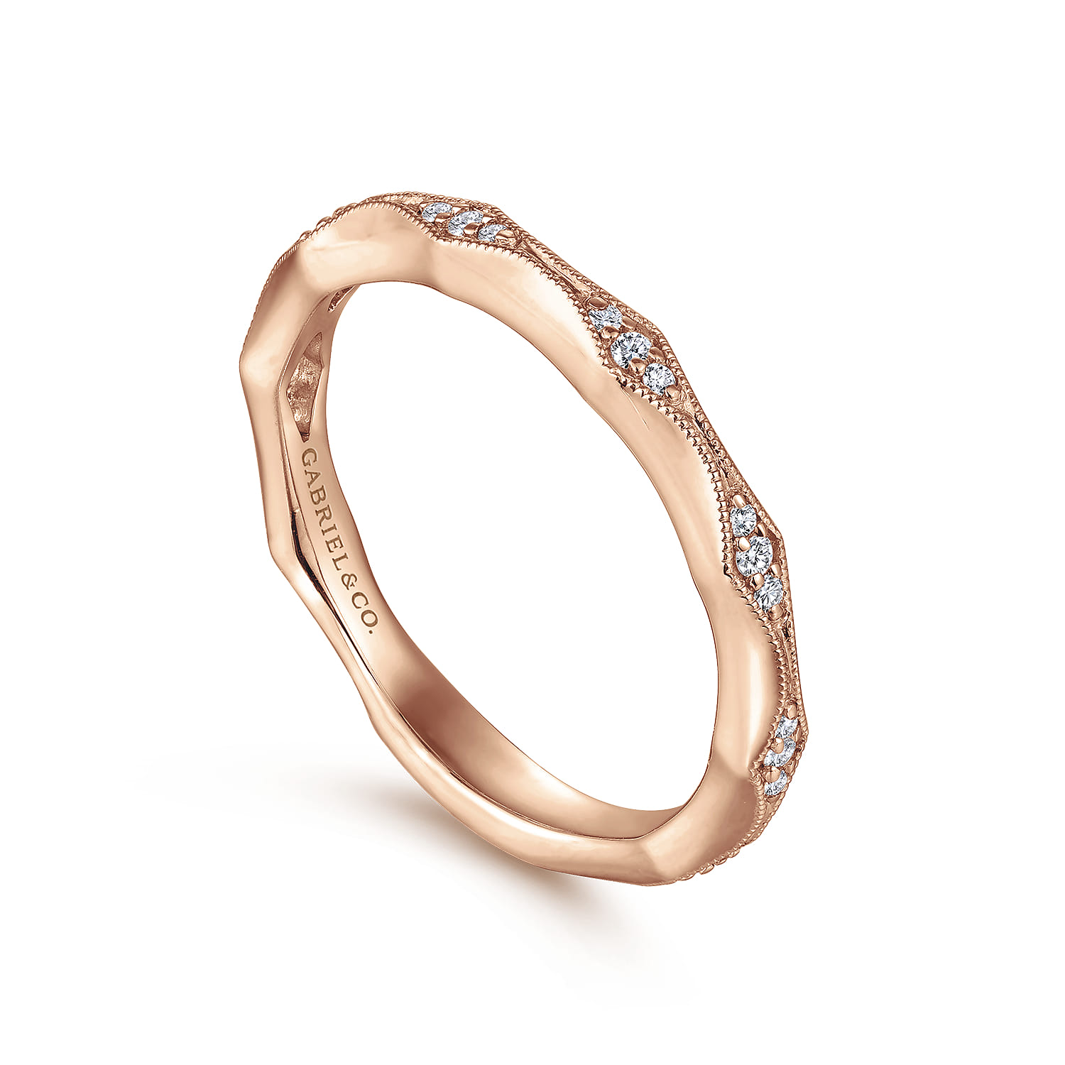 Straight Wedding Ring in 14k Rose Gold with Round Natural Diamond at Gabriel & Co. - Shot 3