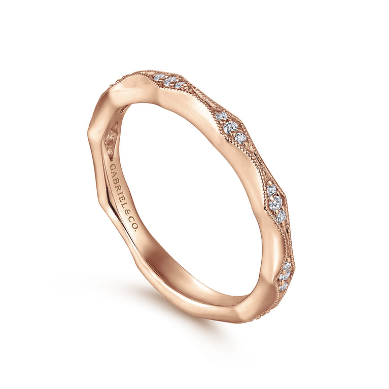 Straight Wedding Ring in 14k Rose Gold with Round Natural Diamond at Gabriel & Co. - Shot 3