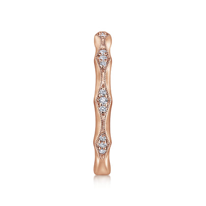 Tahiti - 14K Rose Gold Tapering Stations Diamond Anniversary Band with Milgrain