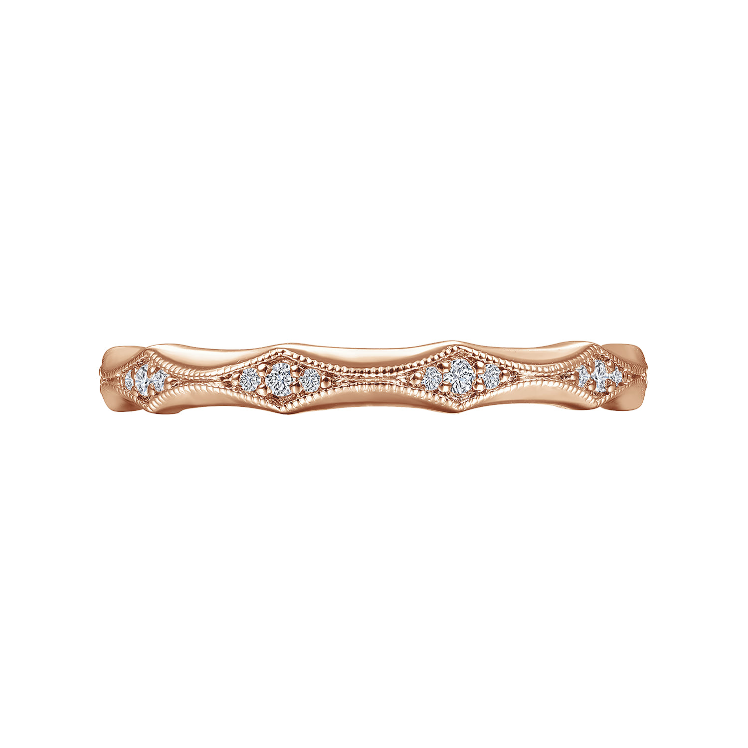 Straight Wedding Ring in 14k Rose Gold with Round Natural Diamond at Gabriel & Co. - Shot 5