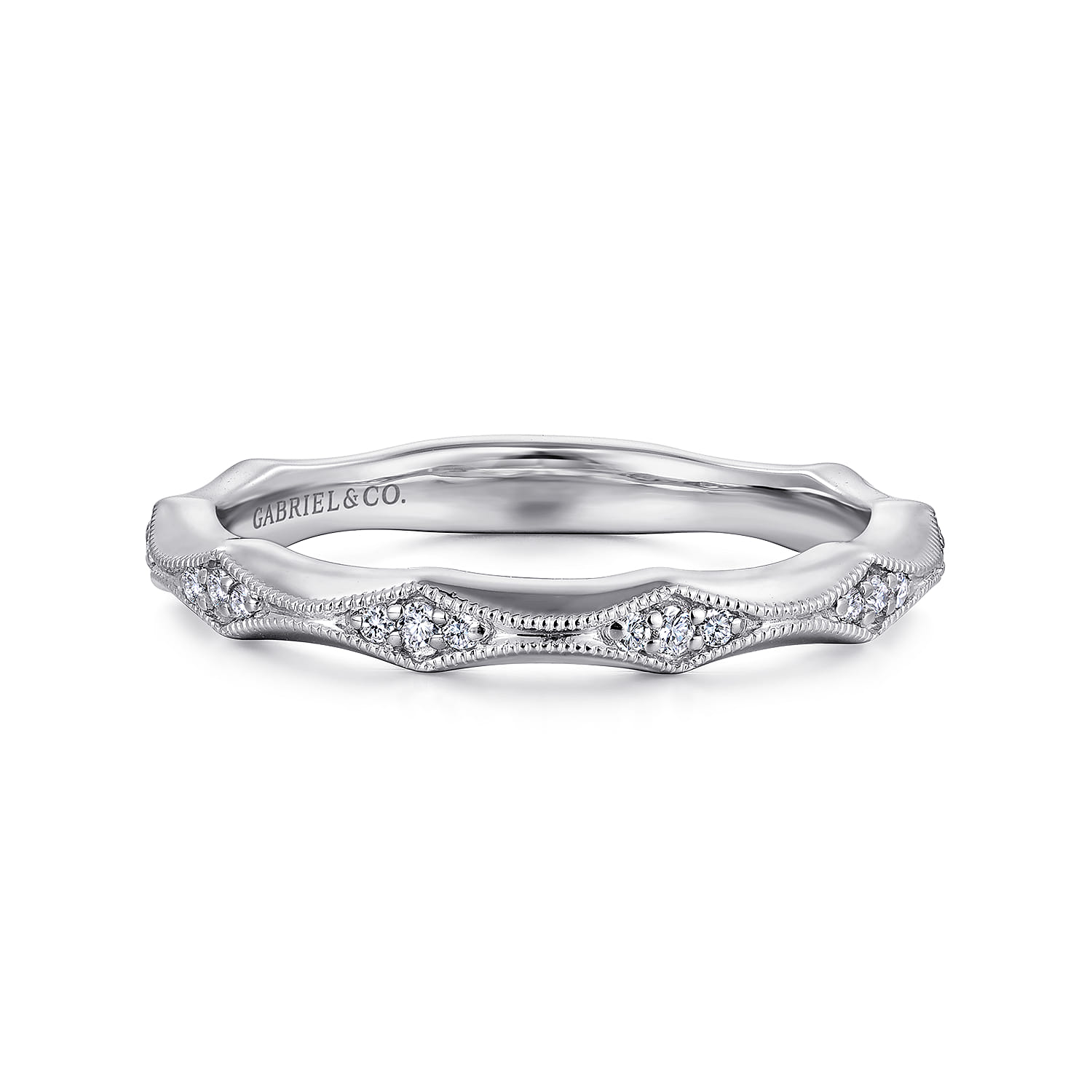 Straight Wedding Ring in 14k White Gold with Round Natural Diamond at Gabriel & Co. - Shot 1