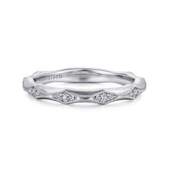 Tahiti - 14K White Gold Vintage Inspired Diamond Anniversary Band