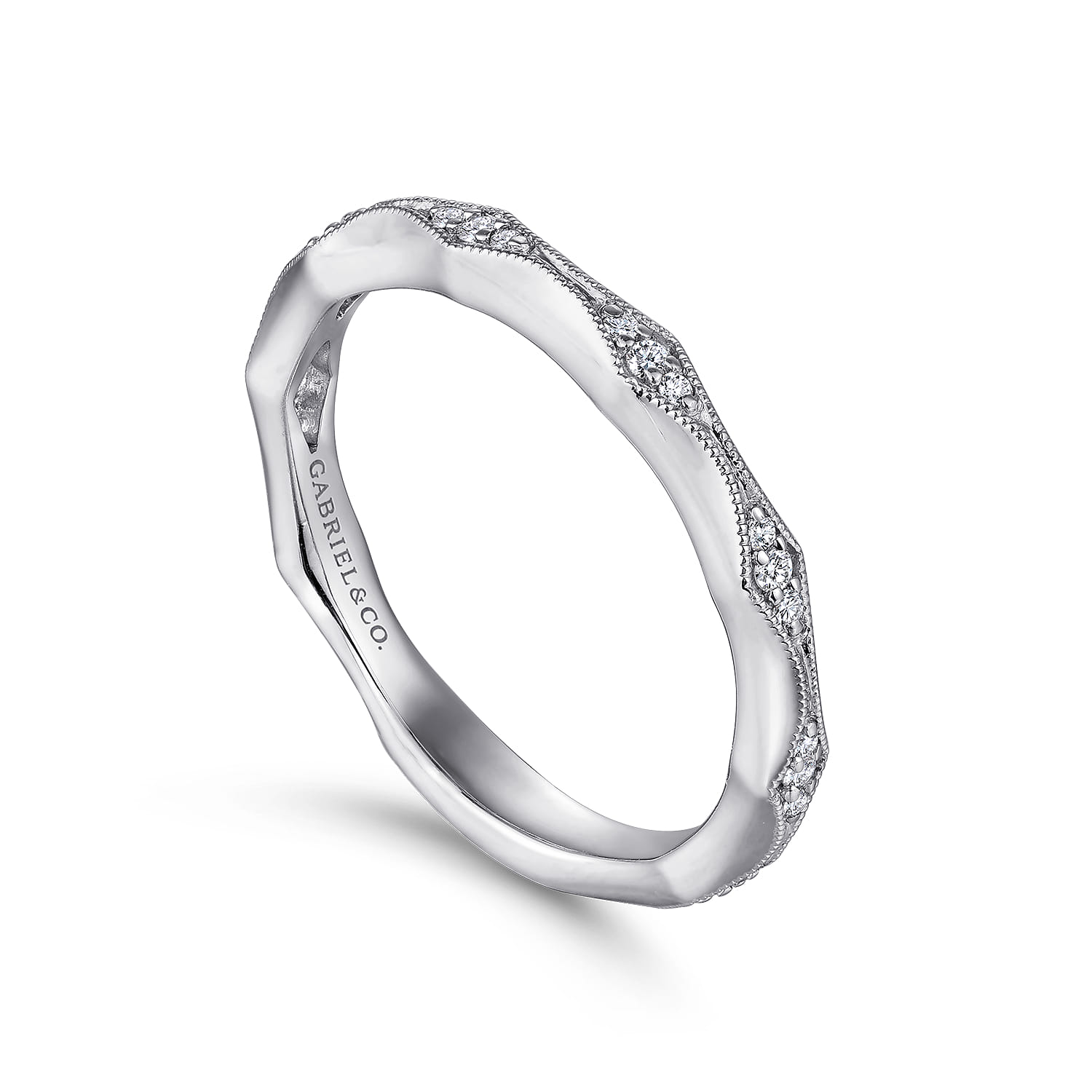Straight Wedding Ring in 14k White Gold with Round Natural Diamond at Gabriel & Co. - Shot 3