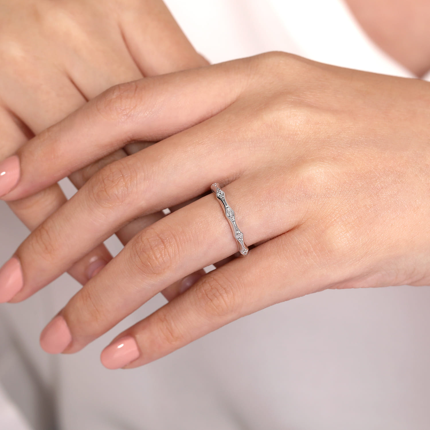 Straight Wedding Ring in 14k White Gold with Round Natural Diamond at Gabriel & Co. - Shot 5