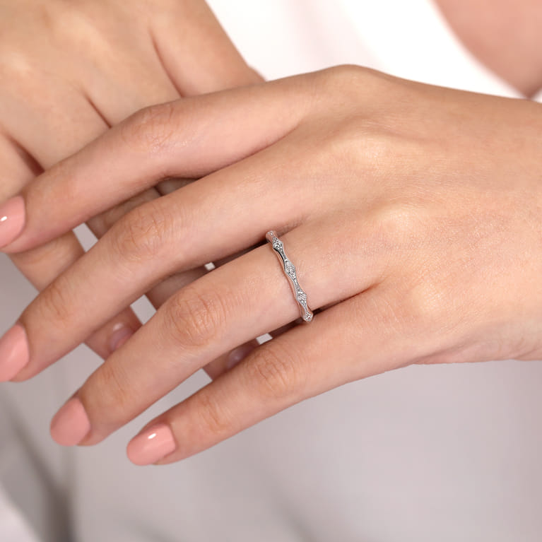 Straight Wedding Ring in 14k White Gold with Round Natural Diamond at Gabriel & Co. - Shot 5