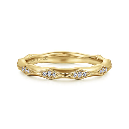 Tahiti - 14K Yellow Gold Vintage Inspired Diamond Anniversary Band