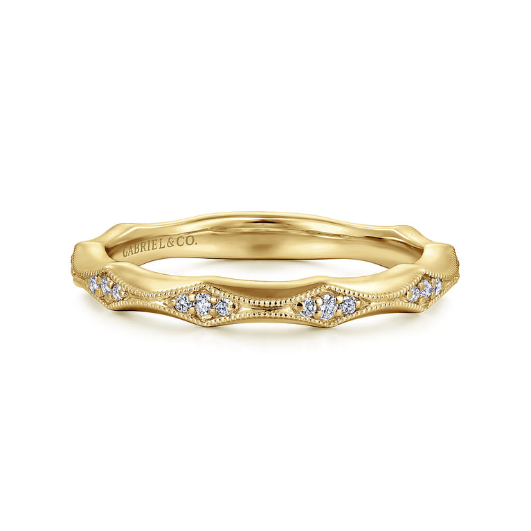 Straight Wedding Ring in 14k Yellow Gold with Round Natural Diamond at Gabriel & Co. - Shot 1
