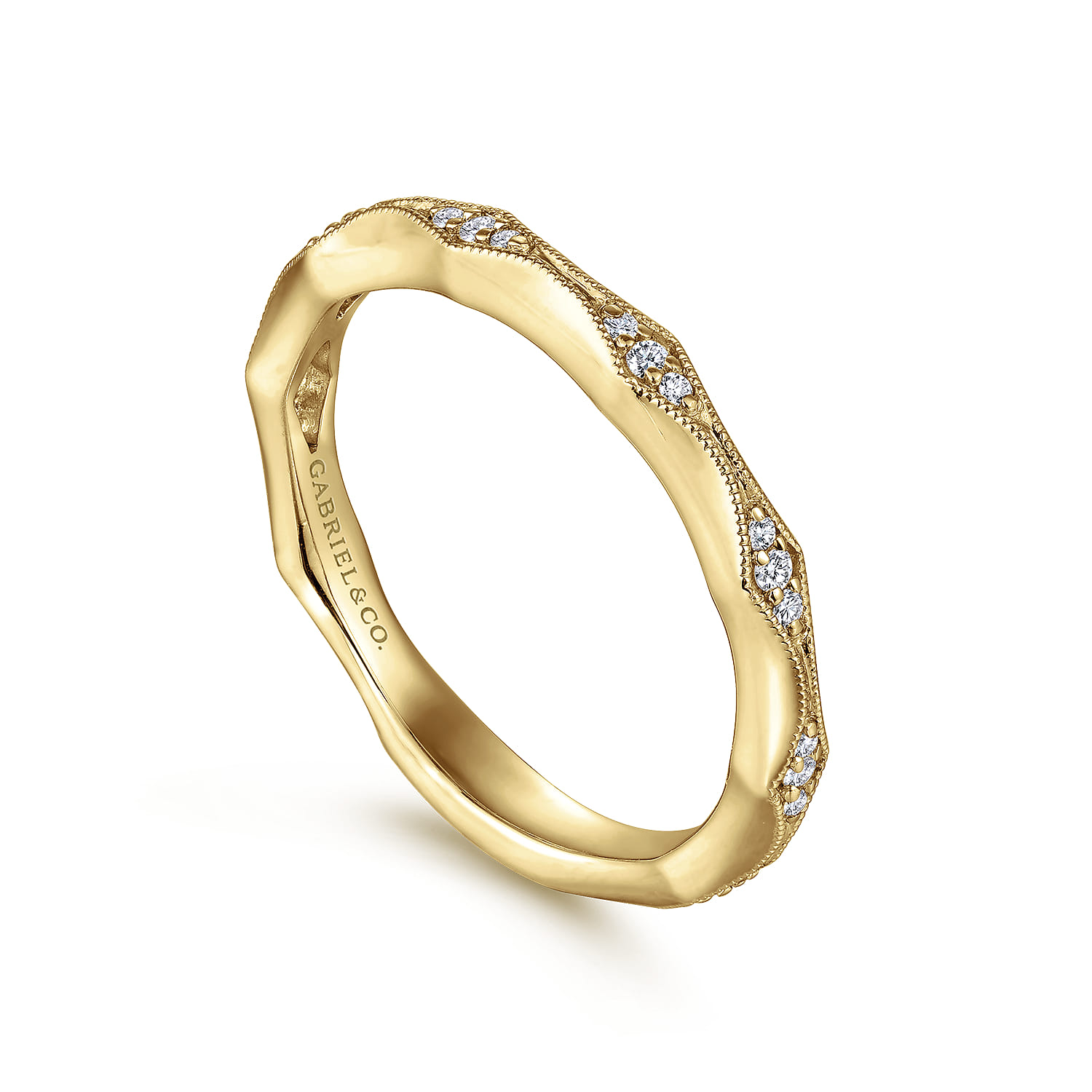 Straight Wedding Ring in 14k Yellow Gold with Round Natural Diamond at Gabriel & Co. - Shot 3