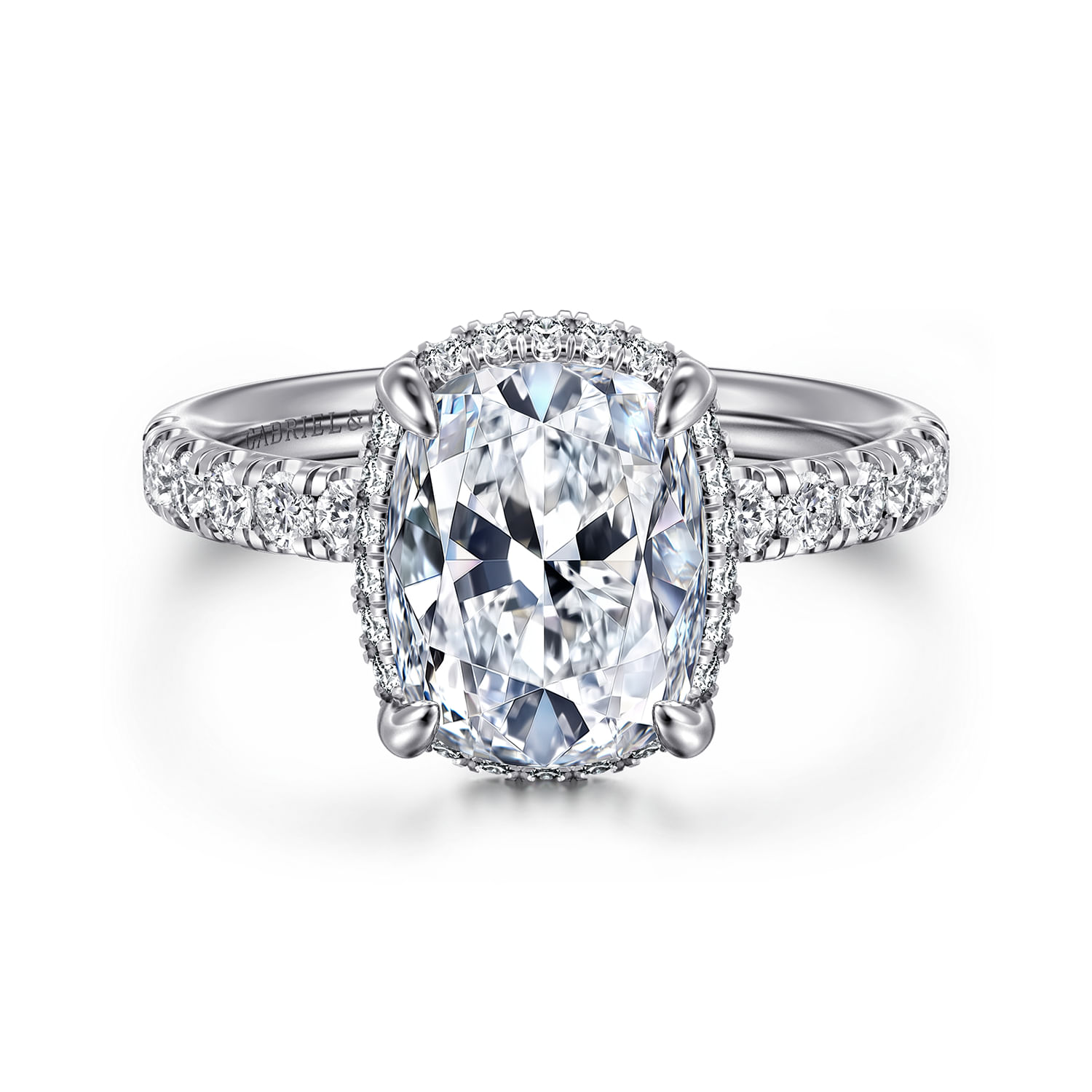 Talisa - 14K White Gold Elongated Cushion Hidden Halo Diamond Engagement Ring