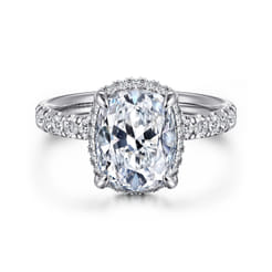 Talisa - 14K White Gold Elongated Cushion Hidden Halo Diamond Engagement Ring
