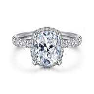 Talisa - 14K White Gold Elongated Cushion Hidden Halo Diamond Engagement Ring