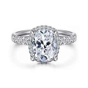 Talisa - 14K White Gold Elongated Cushion Hidden Halo Diamond Engagement Ring