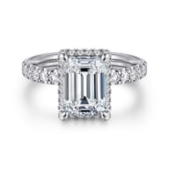Talisa - 14K White Gold Emerald Cut Hidden Halo Diamond Engagement Ring