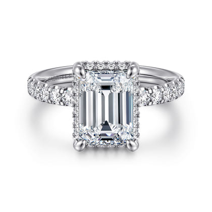 Talisa - 14K White Gold Emerald Cut Hidden Halo Diamond Engagement Ring