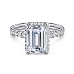 14K White Gold Emerald Cut Hidden Halo Diamond Engagement Ring