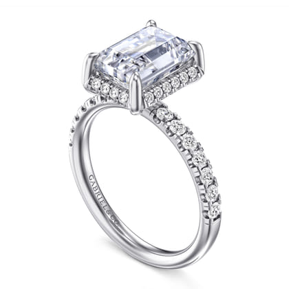 Talisa - 14K White Gold Emerald Cut Hidden Halo Diamond Engagement Ring