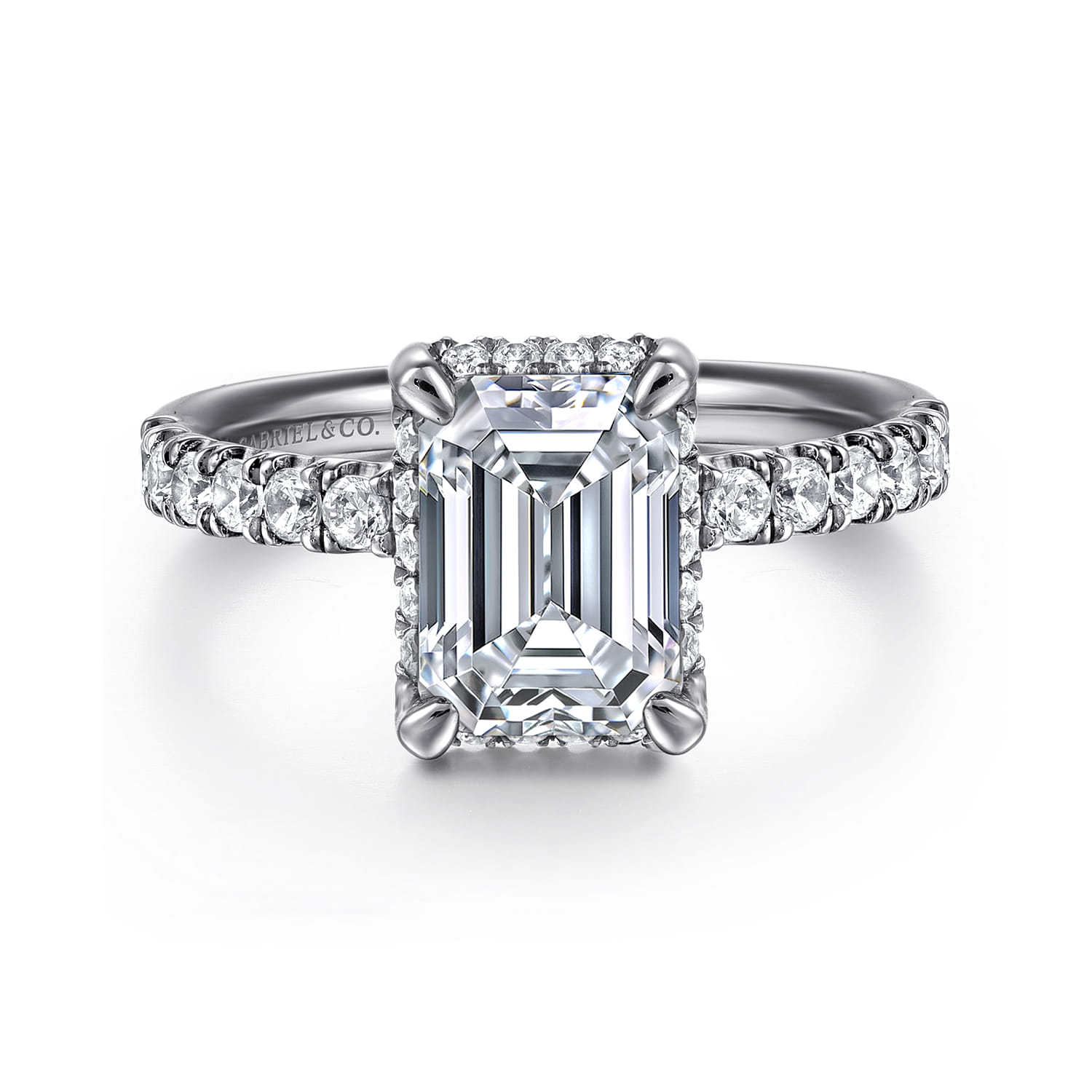Talisa - 14K White Gold Emerald Cut Hidden Halo Diamond Engagement Ring