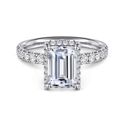 Talisa - 14K White Gold Emerald Cut Hidden Halo Diamond Engagement Ring