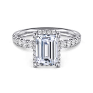 Talisa - 14K White Gold Emerald Cut Hidden Halo Diamond Engagement Ring