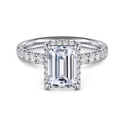 Talisa - 14K White Gold Emerald Cut Hidden Halo Diamond Engagement Ring