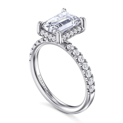 Talisa - 14K White Gold Emerald Cut Hidden Halo Diamond Engagement Ring