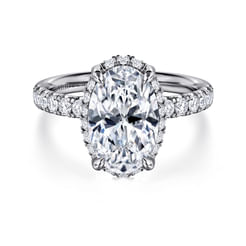 14K White Gold Oval Hidden Halo Diamond Engagement Ring