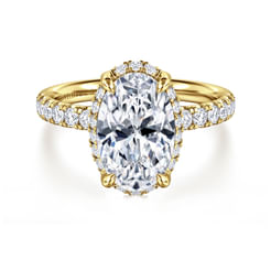 14K Yellow Gold Oval Hidden Halo Diamond Engagement Ring