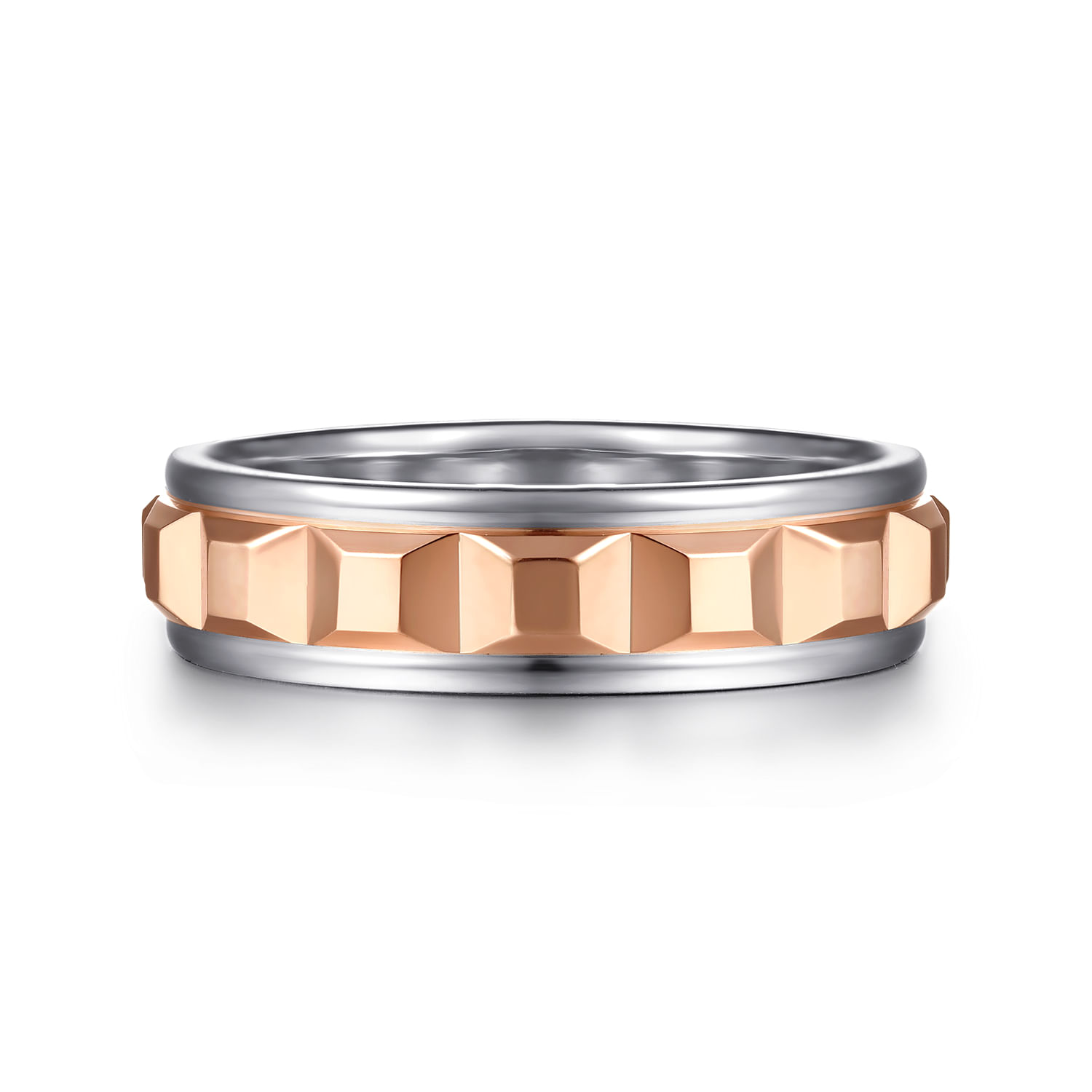 Talon - 14K White and Rose Gold Plain Men's Wedding Band