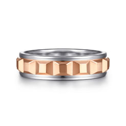 14K White and Rose Gold Plain Men's Wedding Band
