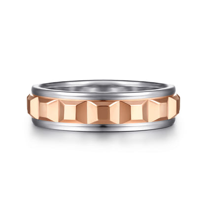 Talon - 14K White and Rose Gold Plain Men's Wedding Band