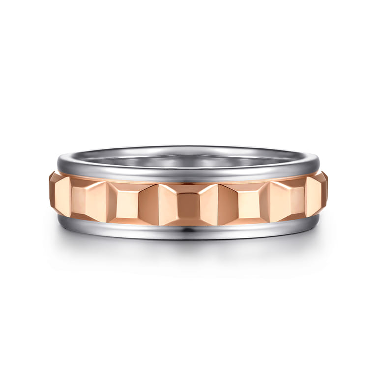 Talon - 14K White and Rose Gold Plain Men's Wedding Band - Shot 1