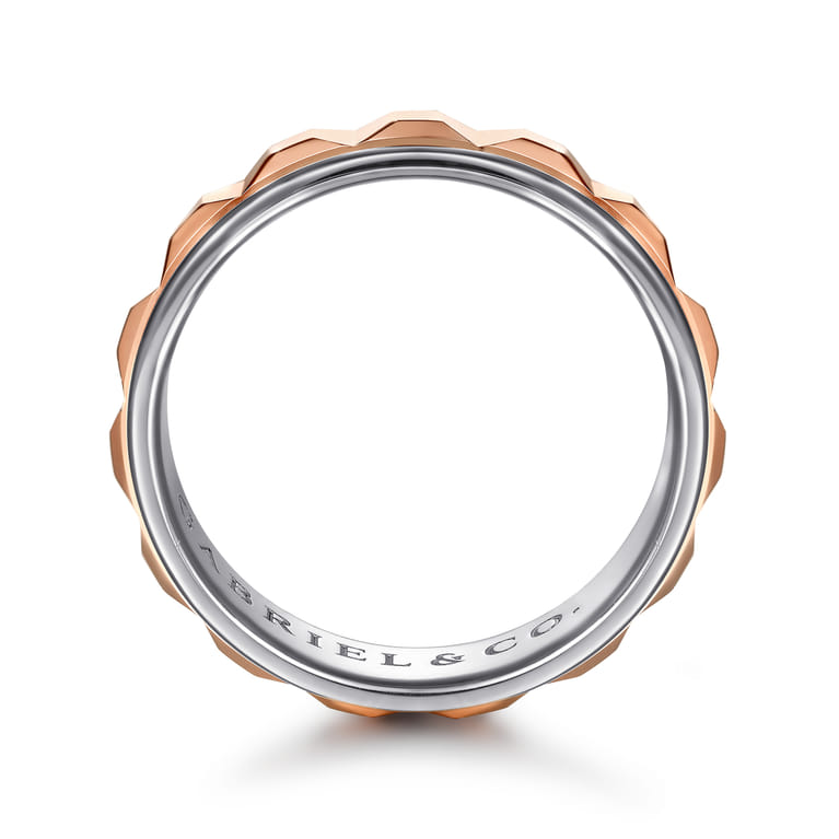 Talon - 14K White and Rose Gold Plain Men's Wedding Band - Shot 2