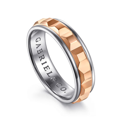 Talon - 14K White and Rose Gold Plain Men's Wedding Band