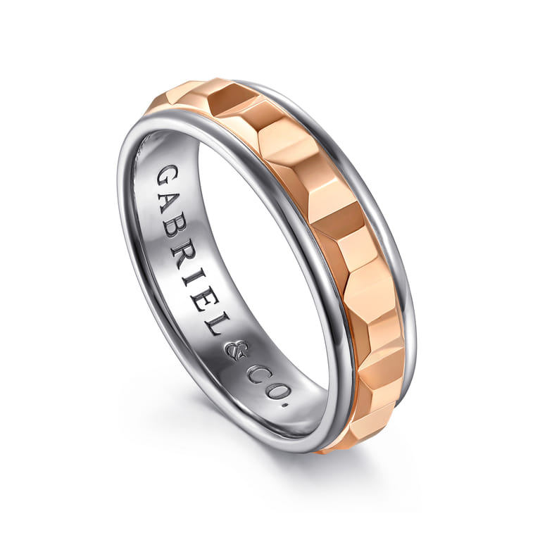 Talon - 14K White and Rose Gold Plain Men's Wedding Band - Shot 3