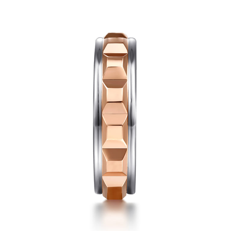 Talon - 14K White and Rose Gold Plain Men's Wedding Band - Shot 4