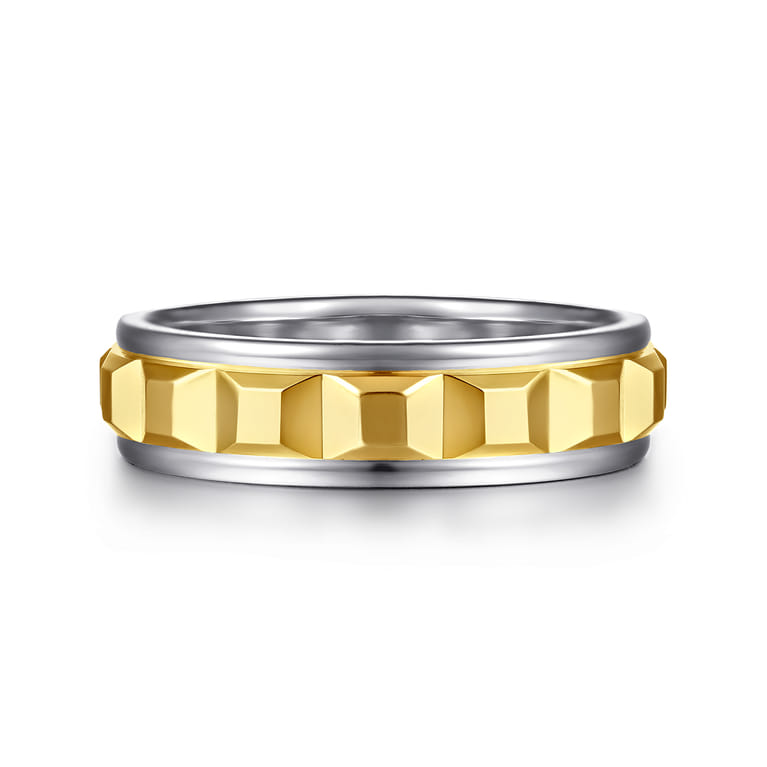 Talon - 14K White and Yellow Gold Plain Men's Wedding Band - Shot 1