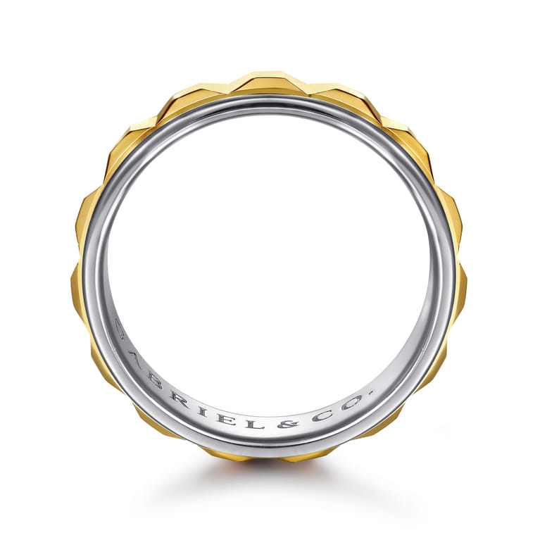 Talon - 14K White and Yellow Gold Plain Men's Wedding Band - Shot 2