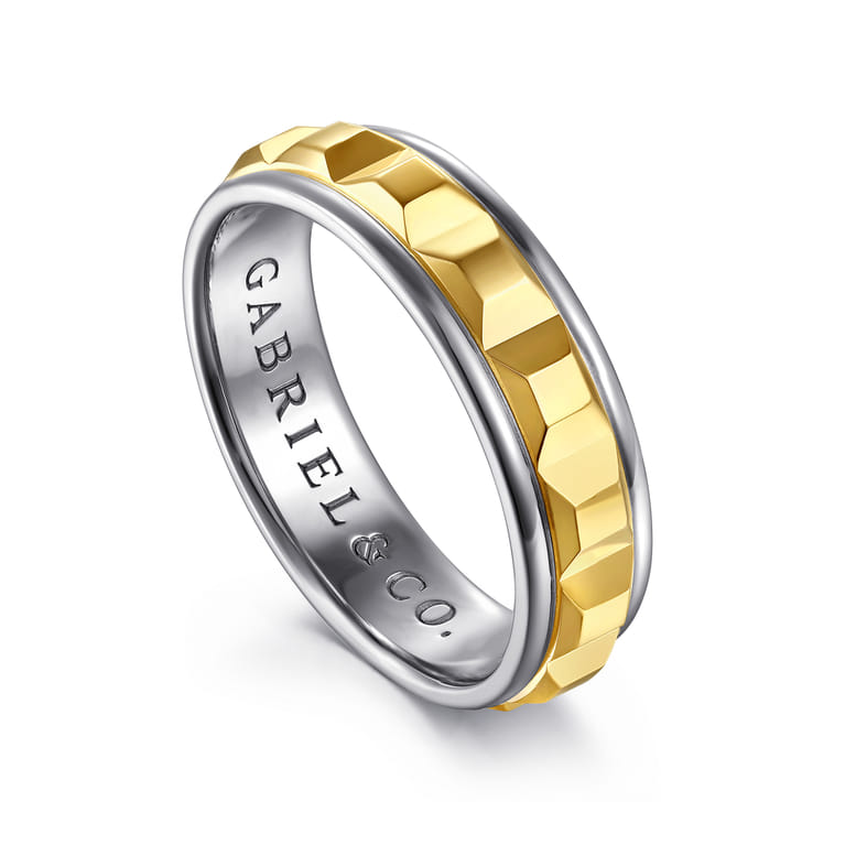 Talon - 14K White and Yellow Gold Plain Men's Wedding Band - Shot 3